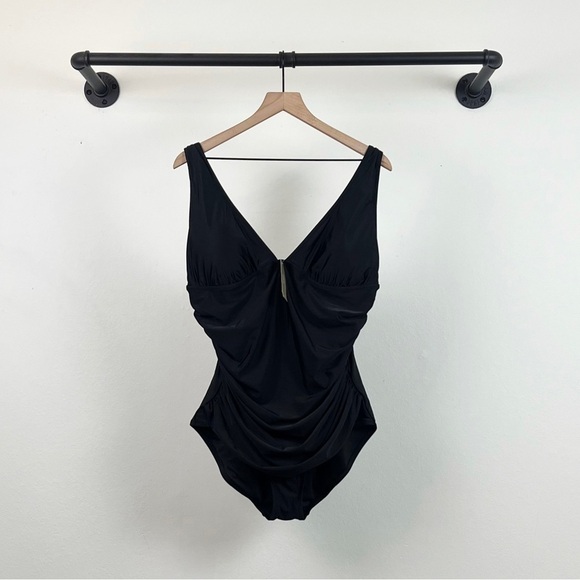 NWT J. Crew Ruched V-neck one-piece Swimsuit In Black - Picture 5 of 8